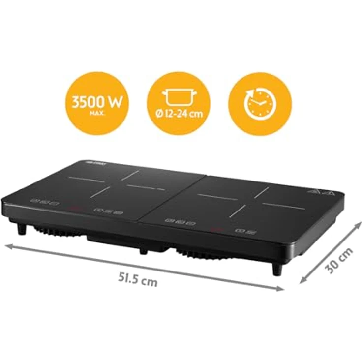 TZS First Austria Induktionskochplatte doppelt, 3500W, 2er Glaskeramik-Herdplatte, 10 Leistungsstufen, Timer, Kindersicherung, LED-Display, Touch-Bedienung, Überhitzungsschutz, schwarz, ideal für Camping und mobile Nutzung – Bild 2