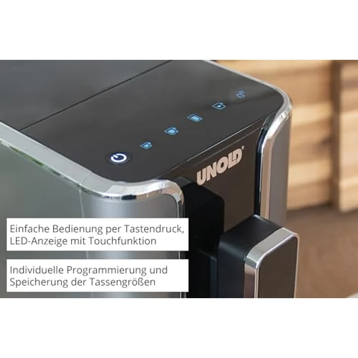 Unold 28835 Kaffeevollautomat Luca, Heißwasser-Funktion für Tee, individuelle Programmierung, 1,2 L Wassertank, Entkalkungsprogramm, Touch-Bedienung – Bild 3