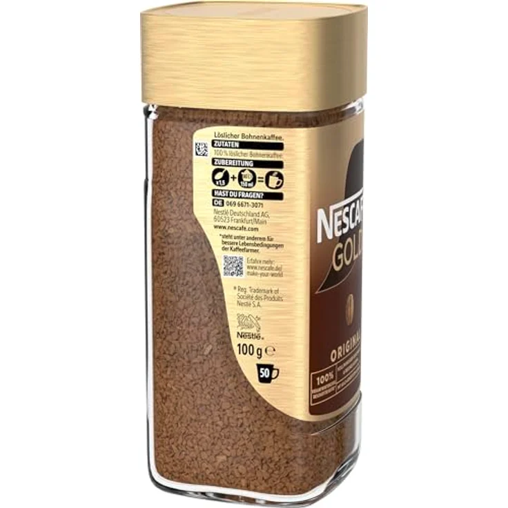 Nescafé Gold Original, löslicher Bohnenkaffee aus erlesenen Kaffeebohnen, koffeinhaltig, vollmundig und aromatisch, 1er Pack (1 x 100g) – Bild 2