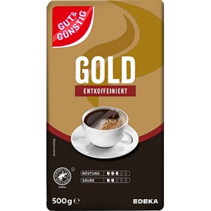 GUT&GÜNSTIG GOLD entkoffeiniert, gemahlener Kaffee aus 100% Arabicabohnen, 500 g, sämig und säurearm