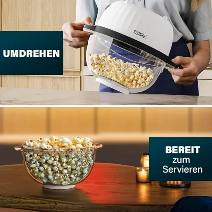 Princess Popcornmaschine 292980, 4,5 L mit motorisiertem Rührstab, Butter-Schmelzfach, transparentem Deckel und Servierschüssel, 450 W, kompakt und leicht zu reinigen – Bild 5