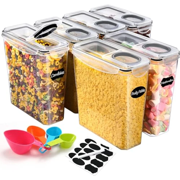 YASHE Vorratsbehälter YH-308-6PCS, 6 x 3,7 L, luftdicht, stapelbar, transparent, mit Etiketten und Messlöffeln – Bild 1