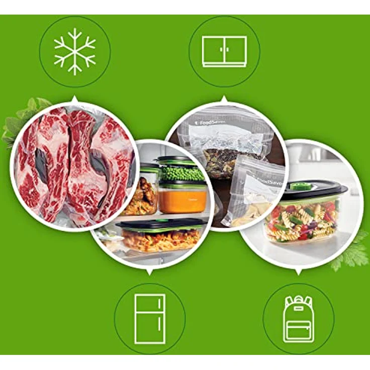 FoodSaver Vakuumiergerät für Lebensmittel mit Zubehör und Schlauch für das Handvakuumiergerät | Vakuumierer mit 1 Vakuumrolle, 5 Vakuumbeuteln & 5 Zip-Beuteln| Silber mit schwarzen Akzenten [VS2190X] – Bild 5