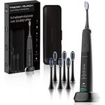 Tristan Auron Sonic Master Schallzahnbürste – Elektrische Zahnbürste mit 55.000 Schwingungen & 5 Modi – 60 Tage Akku – inkl. Reiseetui & 6 Aufsteckbürsten – ergonomisch & wasserfest (Schwarz)