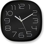 K&L Wall Art Retro Wanduhr schwarz langlebiges Quartz Uhrwerk ohne Ticken Analoge Schlafzimmer Uhr lautlos Büro Wanddeko modern (Ø 28cm groß Eckig)