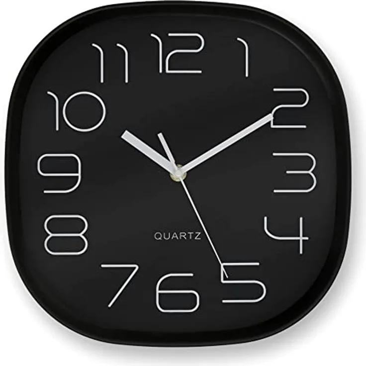 K&L Wall Art Retro Wanduhr schwarz langlebiges Quartz Uhrwerk ohne Ticken Analoge Schlafzimmer Uhr lautlos Büro Wanddeko modern (Ø 28cm groß Eckig)