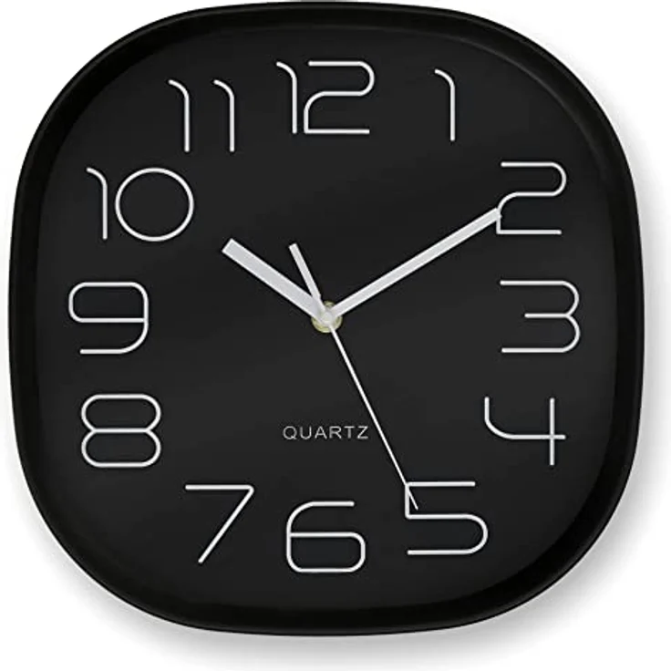 K&L Wall Art Retro Wanduhr schwarz langlebiges Quartz Uhrwerk ohne Ticken Analoge Schlafzimmer Uhr lautlos Büro Wanddeko modern (Ø 28cm groß Eckig) – Bild 1