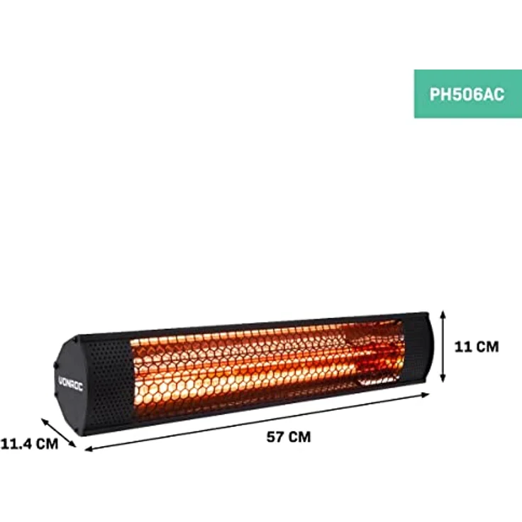 VONROC Marsili Compact, Infrarot Heizstrahler 2000W für Wand- oder Deckenmontage, IP55, Low Glare Technologie – Bild 2