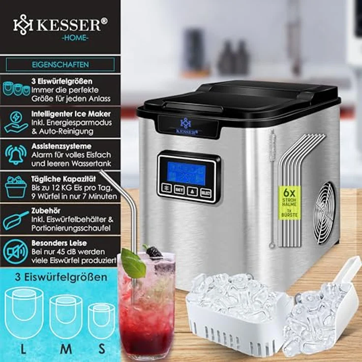 Kesser Eiswürfelbereiter Eiswürfelmaschine Edelstahl 150W – Bild 2