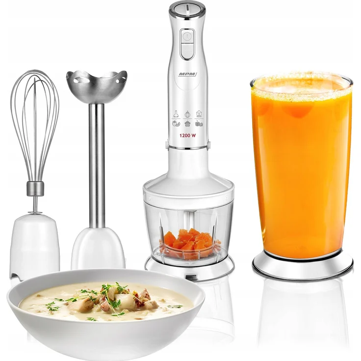 MPM MBL-43, Stabmixer tragbares Set mit 600W Leistung, weiß