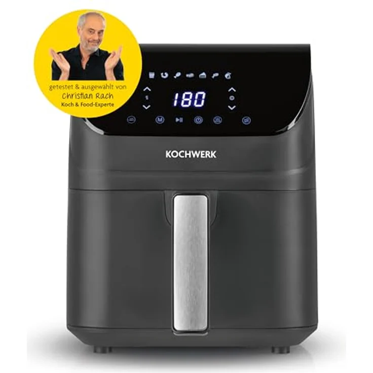 Kochwerk Rachs KOCHWERK Digitale Heißluftfritteuse 4L, Airfryer mit Touchscreen, fettarm Garen, Grillen und Backen, Erinnerungsfunktion zum Wenden, leichte Reinigung, 1400W – Bild 4