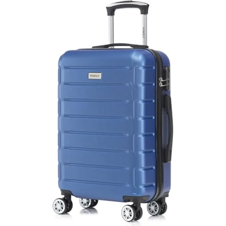 YONSLY Trolley Reisekoffer Set, Hartschalenreisekoffer M mit Zahlenschloss, 4 Rollen 360°, Gummigriff, Dunkelblau
