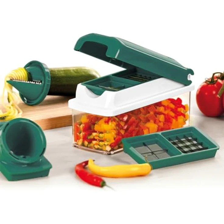 Genius Nicer Dicer Smart Gemüseschneider Doppel-Set 12-tlg. grün, vielseitiges Schneiden in Würfeln, Stiften, Streifen und Spiralen, spülmaschinengeeignet – Bild 2