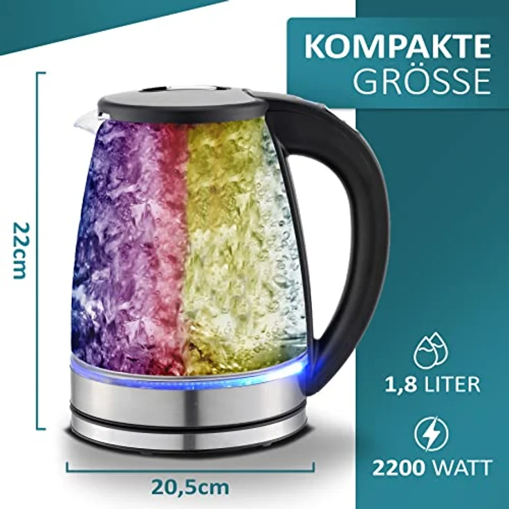 Ecosa EO-610 Wasserkocher 2200 W 1,8 L Edelstahl|Schwarz – Bild 6