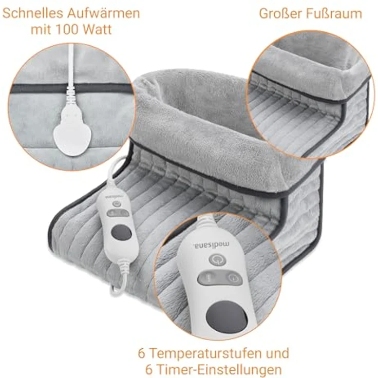 medisana FWS Fußwärmer, elektrische Fußheizung, 3 Temperaturstufen, Abschaltautomatik, Überhitzungsschutz, flauschig waschbarem Innenfutter, für Schuhgröße bis 46 – Bild 4