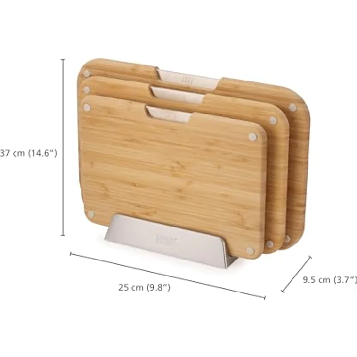 Joseph Joseph Nest Boards, 3er Set Schneidbretter mit Halterung aus Bambus, beige, rutschfest und lebensmittelspezifischen Symbolen – Bild 4