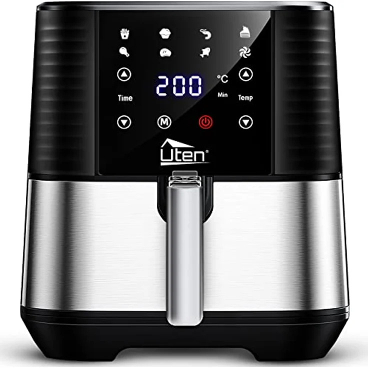 Heißluftfritteuse, Uten 5,5L Airfryer XXL Heissluftfriteuse mit digitalem LED-Touchscreen, 7 Programms, 32 Rezepte, Vorheizen&Warmhalten, Edelstahl Antihaftkorb, ohne Fett, 1700W – Bild 1