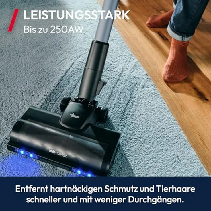 Hoover HF6 Akkustaubsauger [HF610H], kabelloser Hand- und Stielstaubsauger mit 250 AW Saugleistung, bis zu 100 Minuten Laufzeit, Bodensensor und Anti-Twist Bürstenrolle – Bild 4