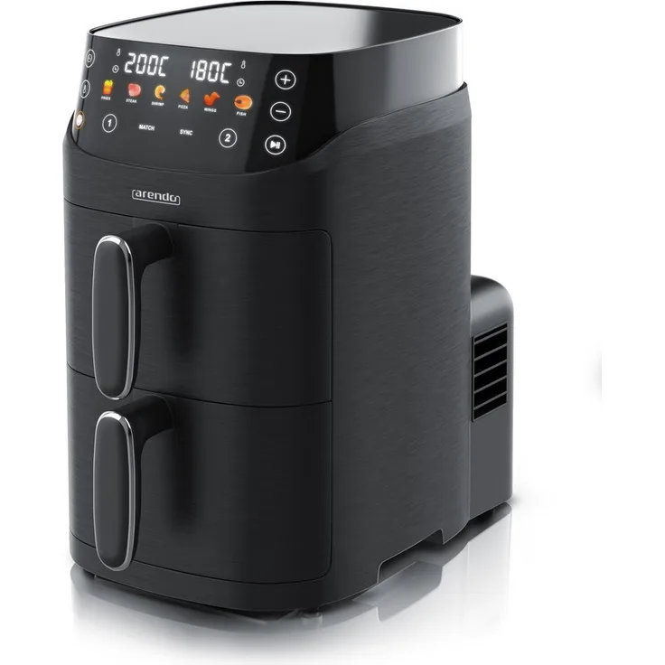 Arendo Mini-Heißluftfritteuse Doppelkammer 5L, 2000 W, Edelstahl, fettarmes Kochen, mit SYNC- und MATCH-Funktion