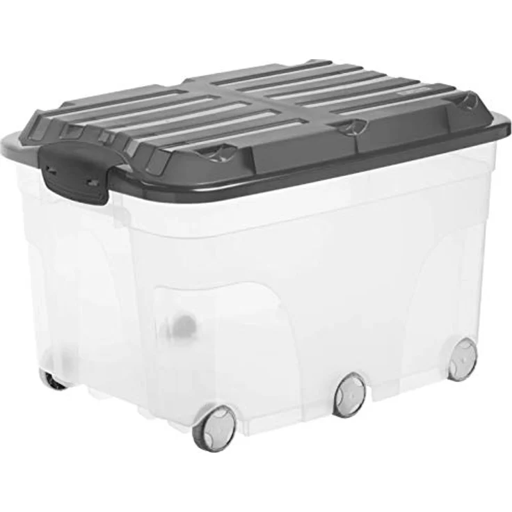 Rotho Roller 6 Aufbewahrungsbox 57l mit Deckel und Rollen, Kunststoff (PP) BPA-frei, transparent/anthrazit, 57l (59,5 x 40,0 x 37,0 cm) – Bild 1