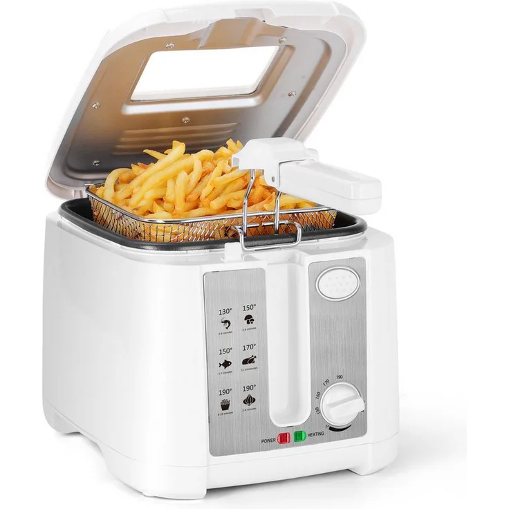 Aigostar Fritteuse mit Öl, 1650W, 2.5L, Temperaturregelung und Sichtfenster, Weiß