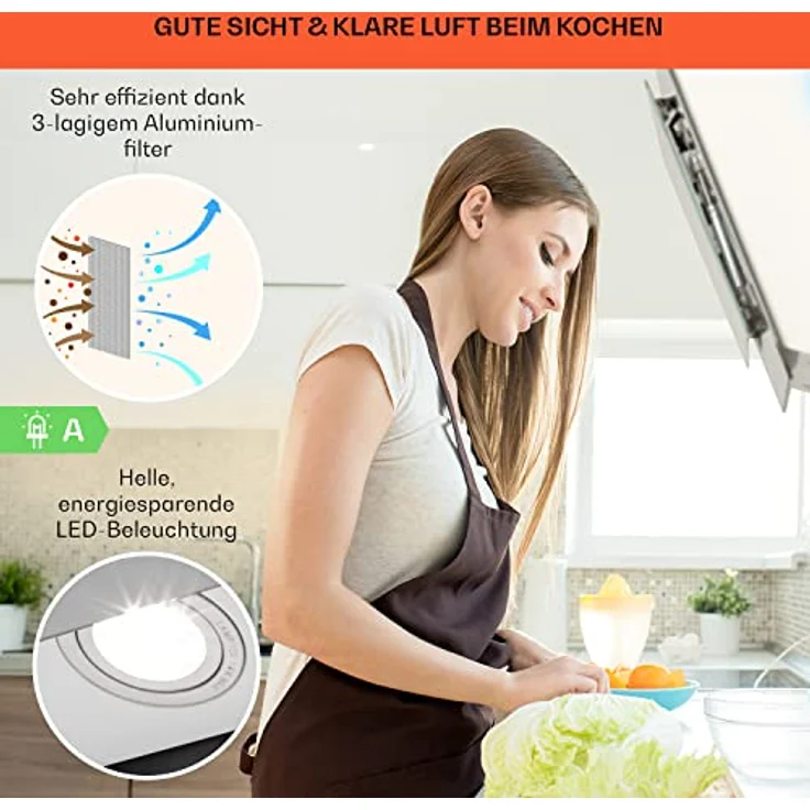Klarstein 10040235 Wandhaube, Aurora 60 Smart Dunstabzugshaube 550 m³/h 60cm kopffrei Ambiente-Licht EEC A++, weiß - Preisvergleich – Bild 5