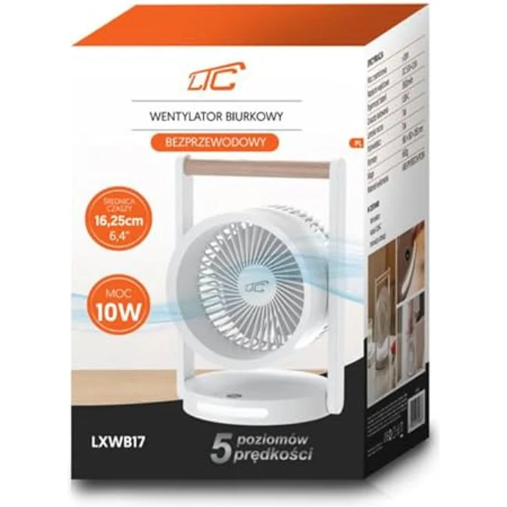 LTC LXWB17 Kabelloser Tischventilator mit 10W Motor, 5 Geschwindigkeitsstufen, Nachtlicht und LCD-Display, Holzgriff – Bild 5