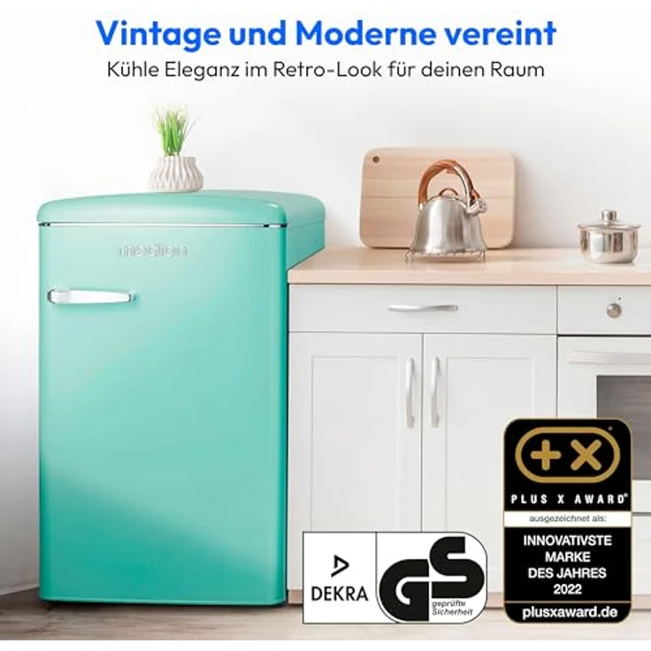 MEDION Retro Kühl-Gefrierkombination (95L Kühlschrank, 13L 4 Sterne Gefrierfach, 108 Liter Nutzinhalt, LED Innenbeleuchtung, MD 37790) Miinty Green – Bild 2