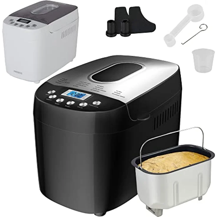 Arebos Brotbackautomat 1500g | mit 15 Programmen | 2 Knethaken | Timer | LCD Display | 3 Bräunungsgrade und Brotgrößen | 850 W | Schwarz – Bild 1
