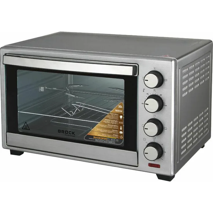 Brock Electronics TO 3001 SS, 33 l Edelstahl Minibackofen, mechanische Drehregler, 100 - 230 °C, 60 min, Heißluft-Funktion