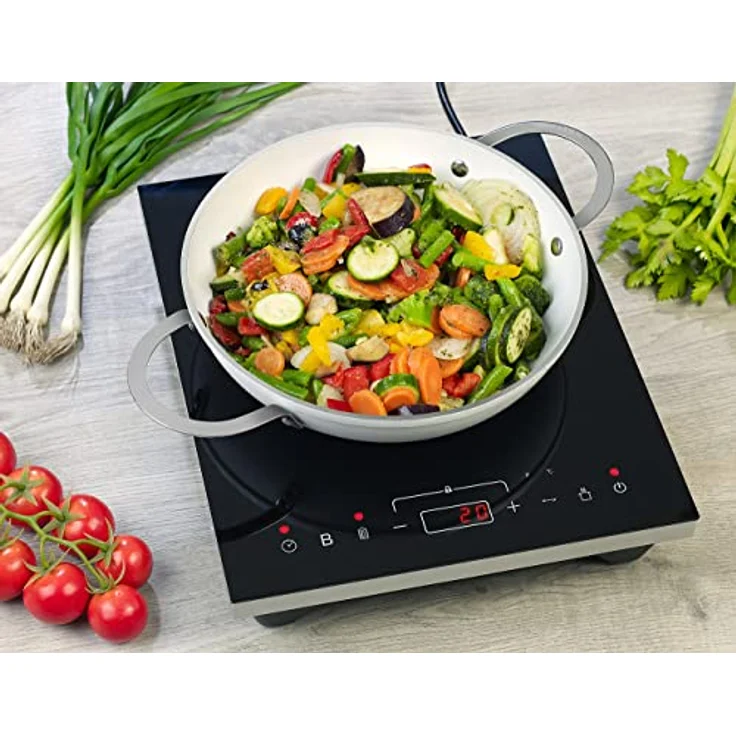 Rosenstein & Söhne Induktionskochfeld, Induktions-Kochplatte ZX-6304 12-26 cm, 2.000 W, Boost-Funktion, Touch-Tasten, Temperatur bis 240 °C, energiesparend – Bild 5