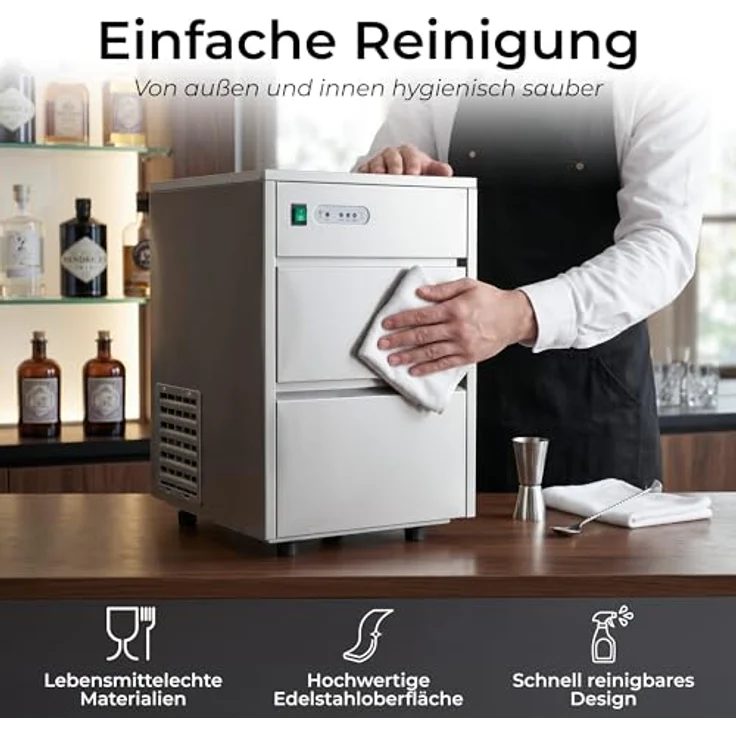 KLAMER Eiswürfelmaschine Gastro, 20 kg/24h, vollautomatisch, hygienischer Edelstahl, verschließbar, für Gastronomie – Bild 5