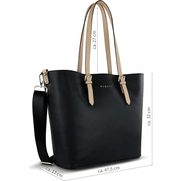 Bugatti Shopper Ella, L Einkaufstasche aus hochwertigem Kunstleder mit Bag in Bag, Schwarz – Bild 2