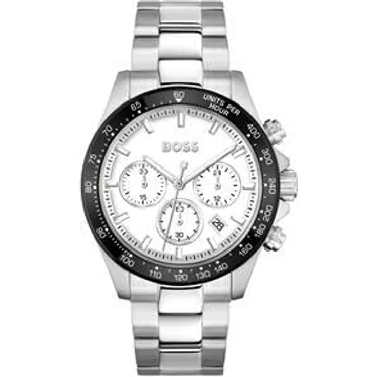 BOSS Chronograph Quarz Uhr für Herren Kollektion Hero - LE mit Edelstahlarmband Weißes Zifferblatt - 1514130
