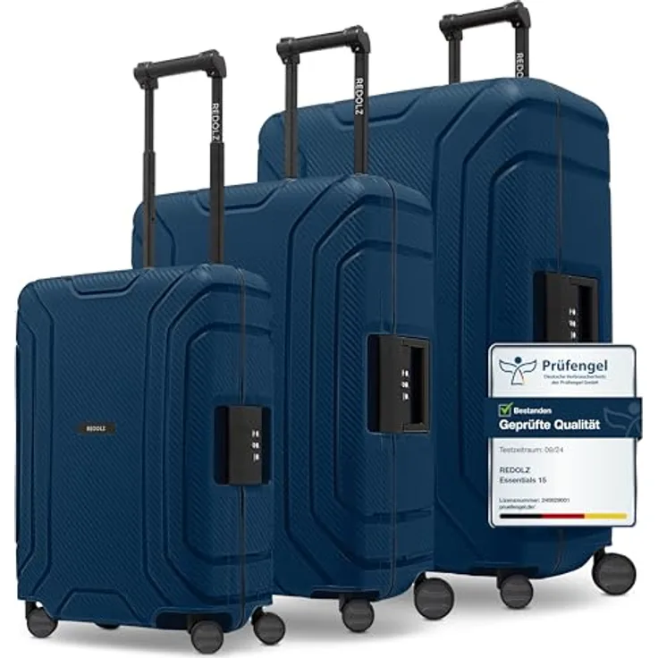 REDOLZ Hartschalen Koffer-Set 3-teilig, 3-Punkt-Verschluss-System, hochwertiges Polypropylen, 4 Doppelrollen, TSA-Schloss, Kabinen-Trolley, handgepäcktauglich (Essentials 15)