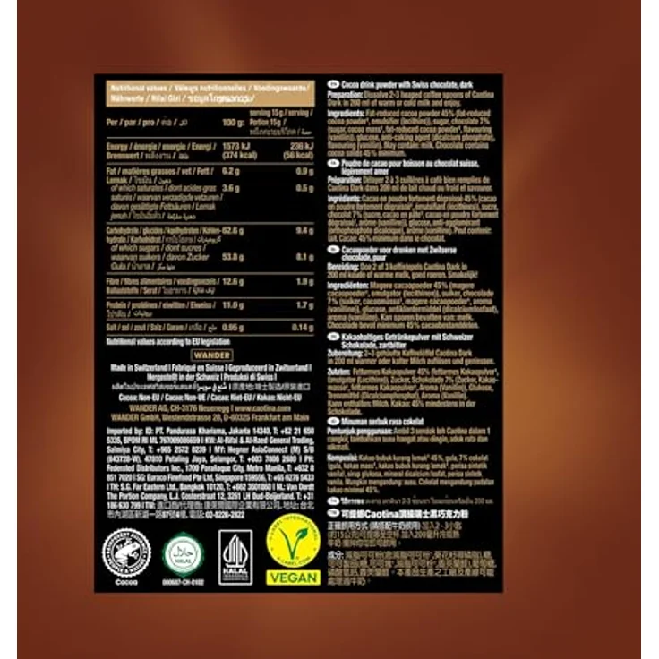 Caotina Noir Dose Kakaohaltiges Getränkepulver Zartbitter 500g – Bild 7