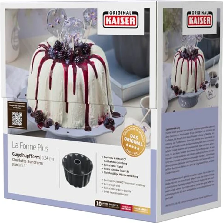 Kaiser La Forme Plus Bund-- Gugelhupfform, 24 cm, leboden, antihaftbeschichtet, schnittfest, extra hoher Rand – Bild 9