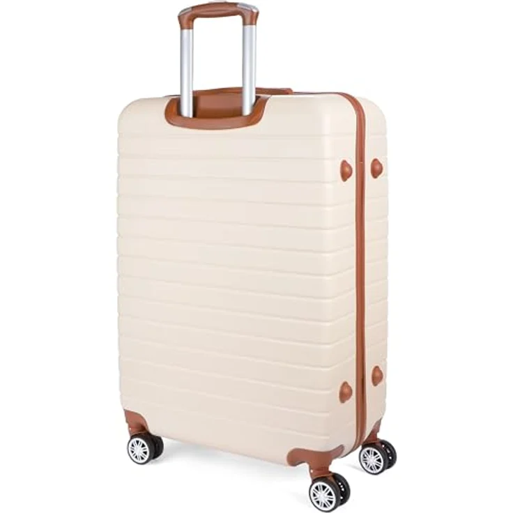 BRUBAKER Hartschalen Koffer Paris - XL Reisekoffer Trolley mit Zahlenschloss und 4 Rollen - Creme Weiß und Hellbraun – Bild 2
