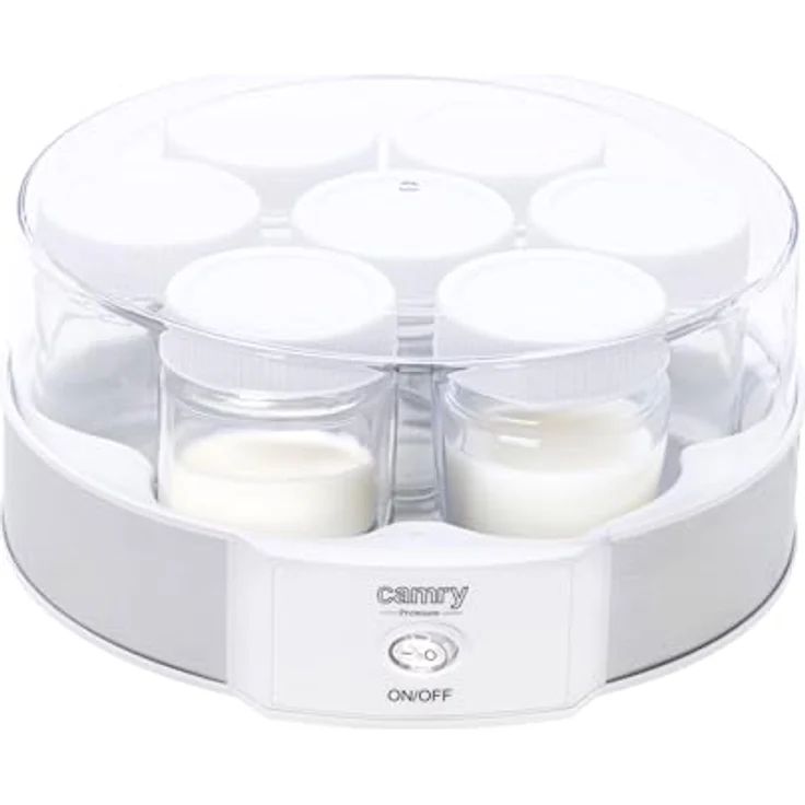 Camry CR 4519 Joghurtbereiter, Joghurt-Maker mit 7 Gläsern, Weiß/Silber, konstante Temperatur 42°C, 20W – Bild 2