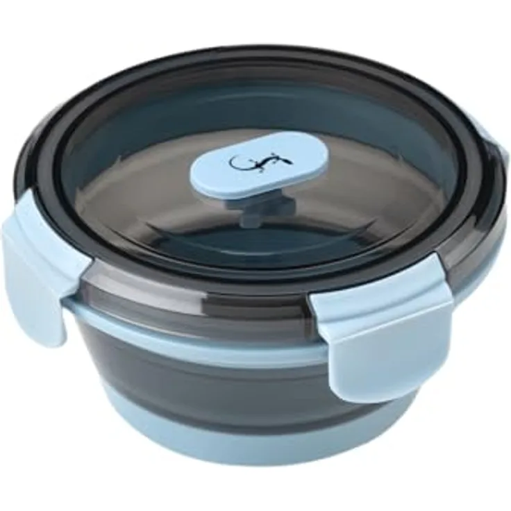 Lurch Frischhaltebox Silikon 400 ml rund, faltbar und auslaufsicher, Frozen blue, Lunchbox für unterwegs