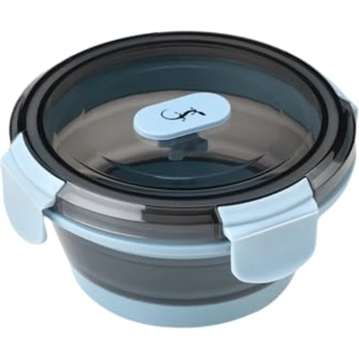 Lurch Frischhaltebox Silikon 400 ml rund, faltbar und auslaufsicher, Frozen blue, Lunchbox für unterwegs