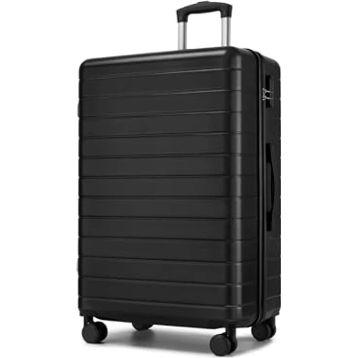 Shavont Großer Koffer XL, Hartschalenkoffer mit 91 L Fassungsvermögen, 4 leisen 360° Doppelrollen und integriertem Schloss, 76x50x29 cm, Schwarz – Bild 1