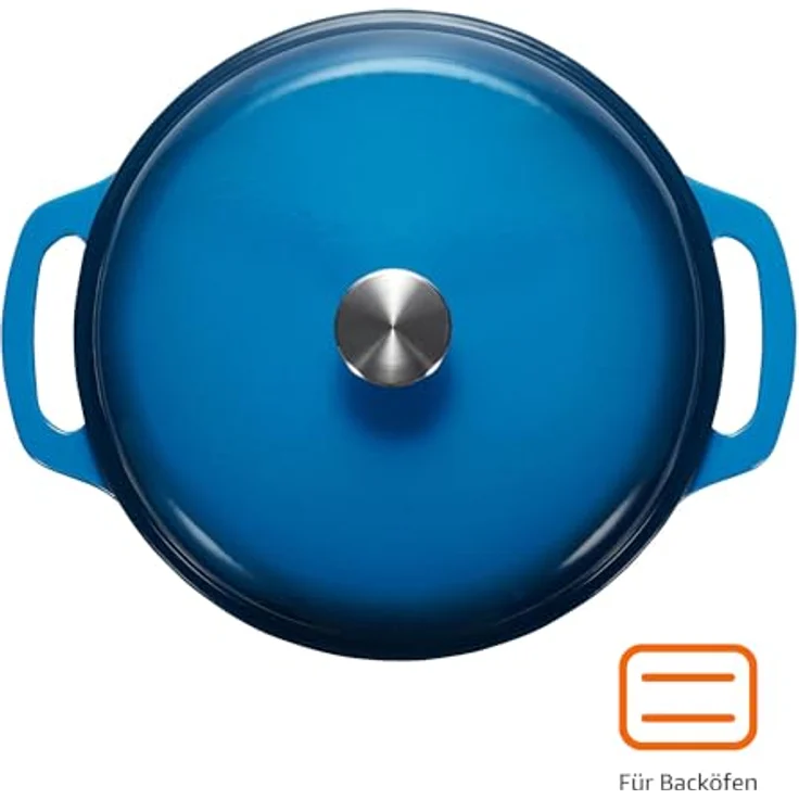 AmazonBasics Bräter Schmortopf aus emailliertem Gusseisen, 5,67 l, Blau – Bild 4