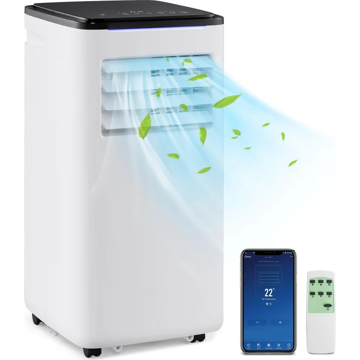 COSTWAY 9000 BTU mobile Klimaanlage 4 in 1, Weiß, Kühlen, Heizen, Ventilator, Entfeuchter, Fernbedienung, Schlafmodus, für Räume bis 20 m²