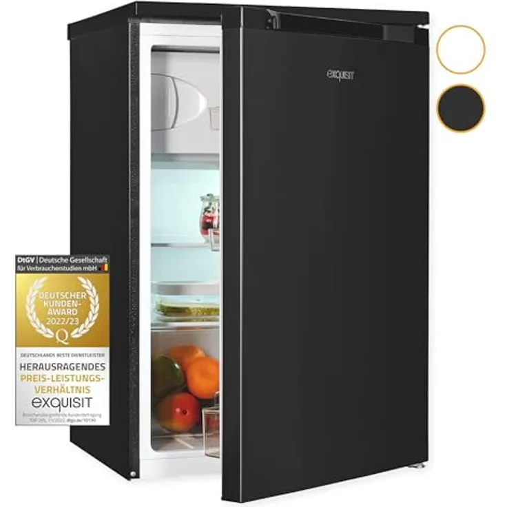 Exquisit Kühlschrank KS16-4-051C inoxlook-az | 107 L Volumen | Kühlschrank mit Gefrierfach freistehend | Gemüsefach | Freistehender Kühlschrank mit Gefrierfach