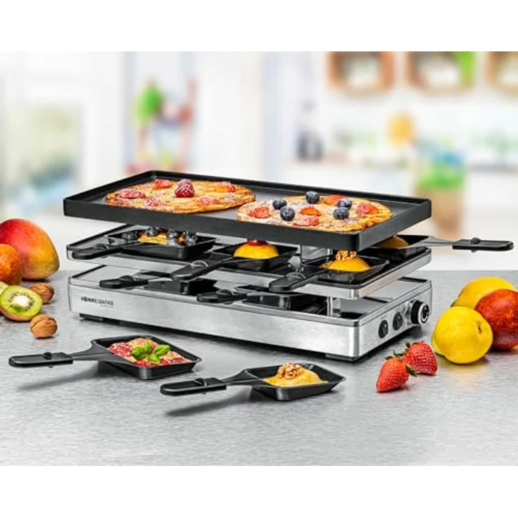 Rommelsbacher Pizza Raclette RCP 1800, Wendeplatte mit Grillmuster/Crêpes, keramische Antihaftbeschichtung (PFAS-frei), 2 m Kabel, stufenlose Temperaturregelung, 8 Pfännchen – Bild 3