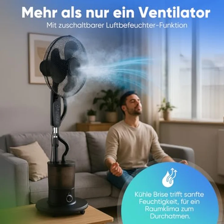 ProfiCare® Fan PC VL 3142 LB, Standventilator leise mit Luftbefeuchter, Schwenkfunktion, höhen- und neigungsverstellbar, 3 Stufen, Timer und Fernbedienung – Bild 2