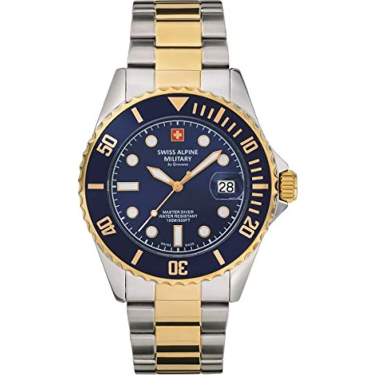 Swiss Alpine Military 7053.1 Master-Diver Herren-Armbanduhr, analog, Quarz, Edelstahl, zweifarbig/blau/blau - Datumsanzeige, Leuchtzeiger - 1145sam, Armband – Bild 1