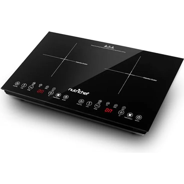 NutriChef Induktionskochfeld 2 Platten, 60x36 cm Ceranfeld mit Timer, Touchsteuerung, Kindersicherung, 1800W, mobil und platzsparend – Bild 1