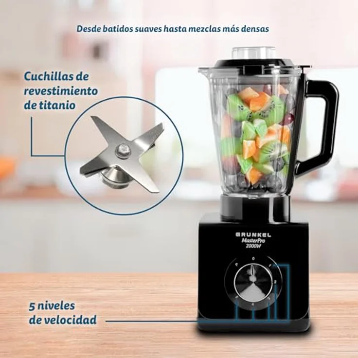 Grunkel BAT-2000 MASTERPRO, Großer Familien-Standmixer mit 2000 W Leistung, 1,5 L Glasbecher, 5 Geschwindigkeitsstufen und Turbo-Funktion – Bild 4